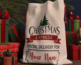 Custom Name Personalized Christmas Gift Bag Santa's Sack Bag for Presents Christmas Name Bag Custom Santa Bag Holiday Eco Friendly Gift Bag6