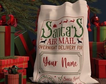 Custom Name Personalized Christmas Gift Bag Santa's Sack Bag for Presents Christmas Name Bag Custom Santa Bag Holiday Eco Friendly Gift Bag1