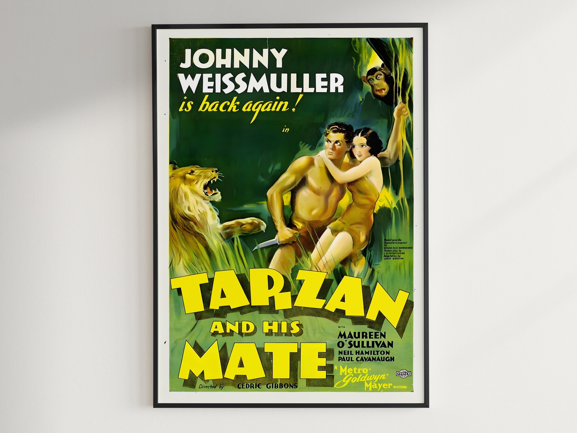 Enmarcado, Tarzán y su compañero, Johnny Weissmuller, póster de película remasterizado