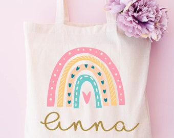 Personalised Rainbow Tote Bag, Name Tote, Cute Tote Bag, Gift for Her, Shopping Bag, Kids Tote Bag, Kids Party Bag