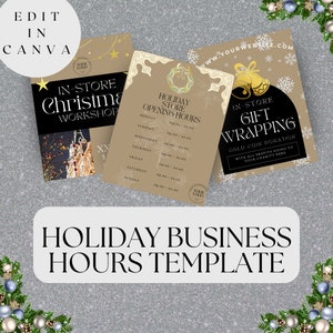 Holiday Store Hours Template | Store Hours Sign | Christmas Hours Sign | Printable Hours Sign |Store Open Hours | Canva Templates