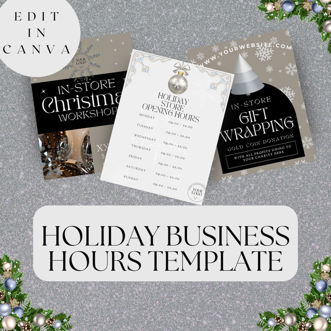 Holiday Store Hours Template Store Hours Sign Christmas Etsy