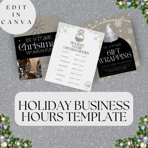Holiday Store Hours Template | Store Hours Sign | Christmas Hours Sign | Printable Hours Sign |Store Open Hours | Canva Templates