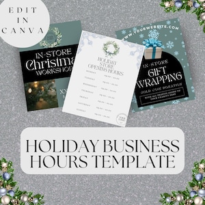 Holiday Store Hours Template | Store Hours Sign | Christmas Hours Sign | Printable Hours Sign |Store Open Hours | Canva Templates