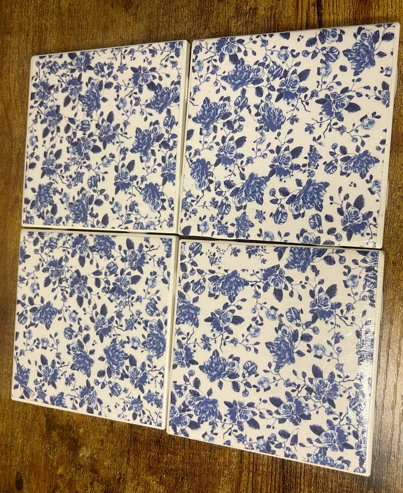 Set of 4 Floral Ceramic Tile Coasters Etsy