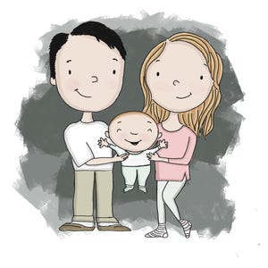 Retrato familiar ilustrado personalizado: pareja, mamá, papá, mascotas, compromiso, acuarela, personalizado, acuarela imprimible, archivo digital