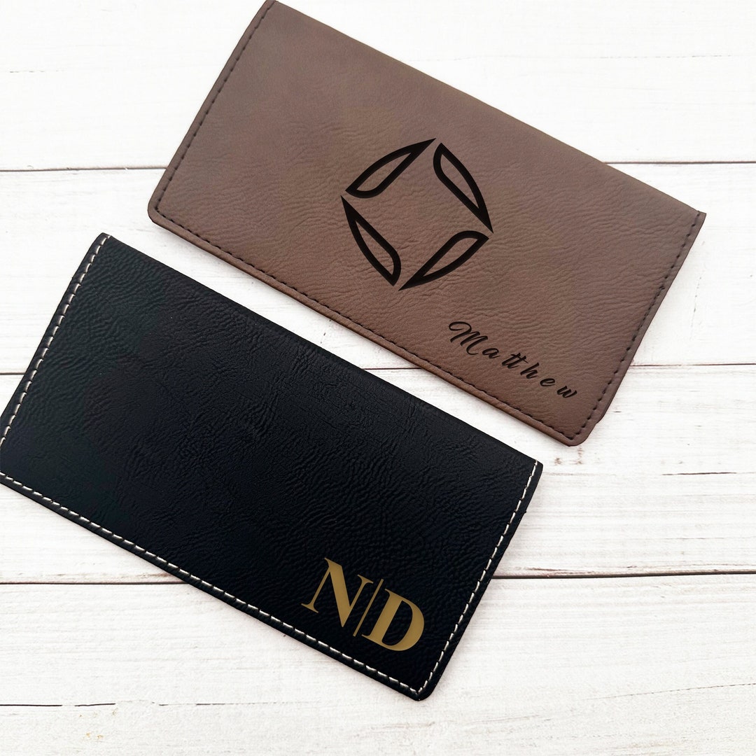 Personalized Checkbook Cover, Leather Check Wallet, Engraved Checkbook
