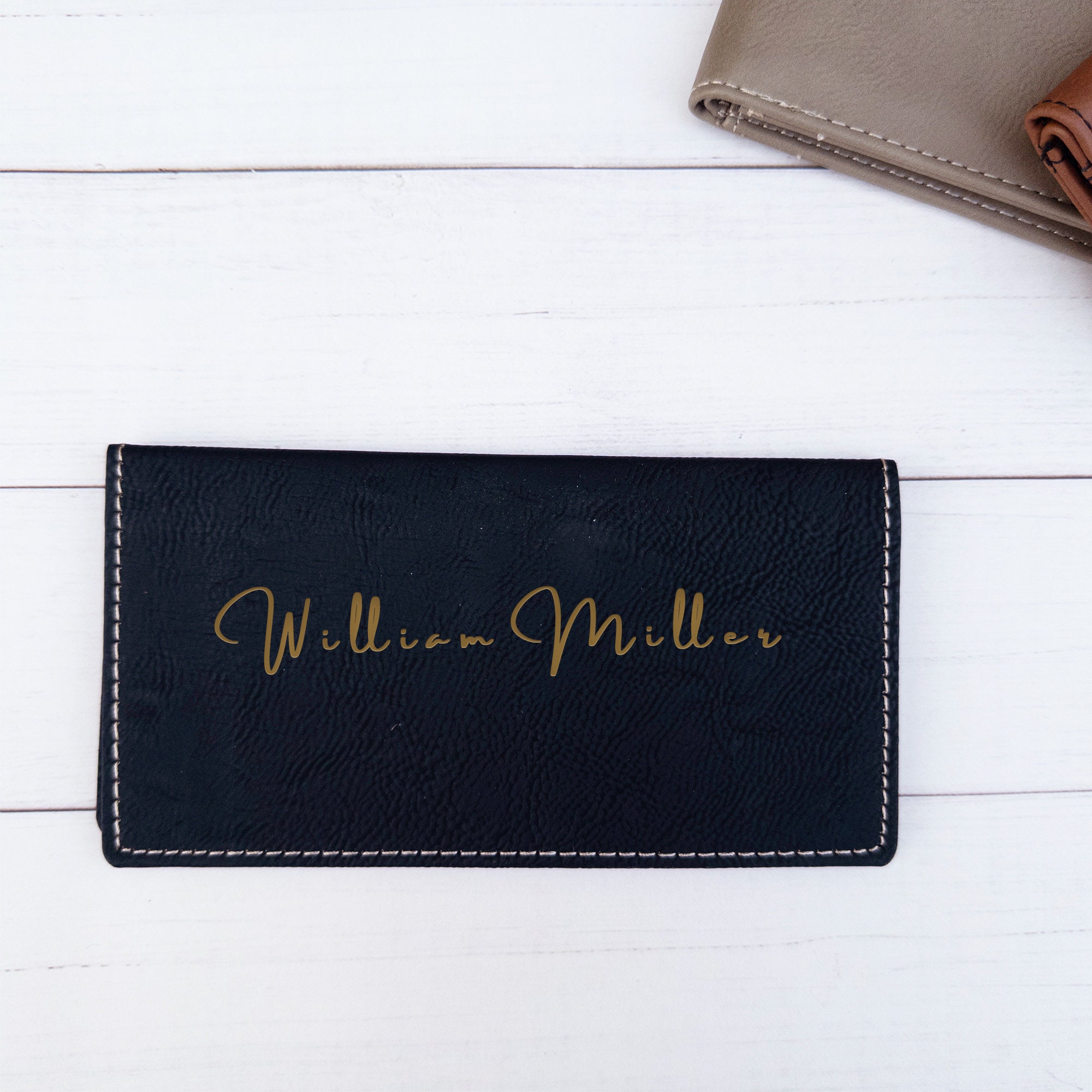 Personalized Checkbook Cover, Leather Check Wallet, Engraved Checkbook