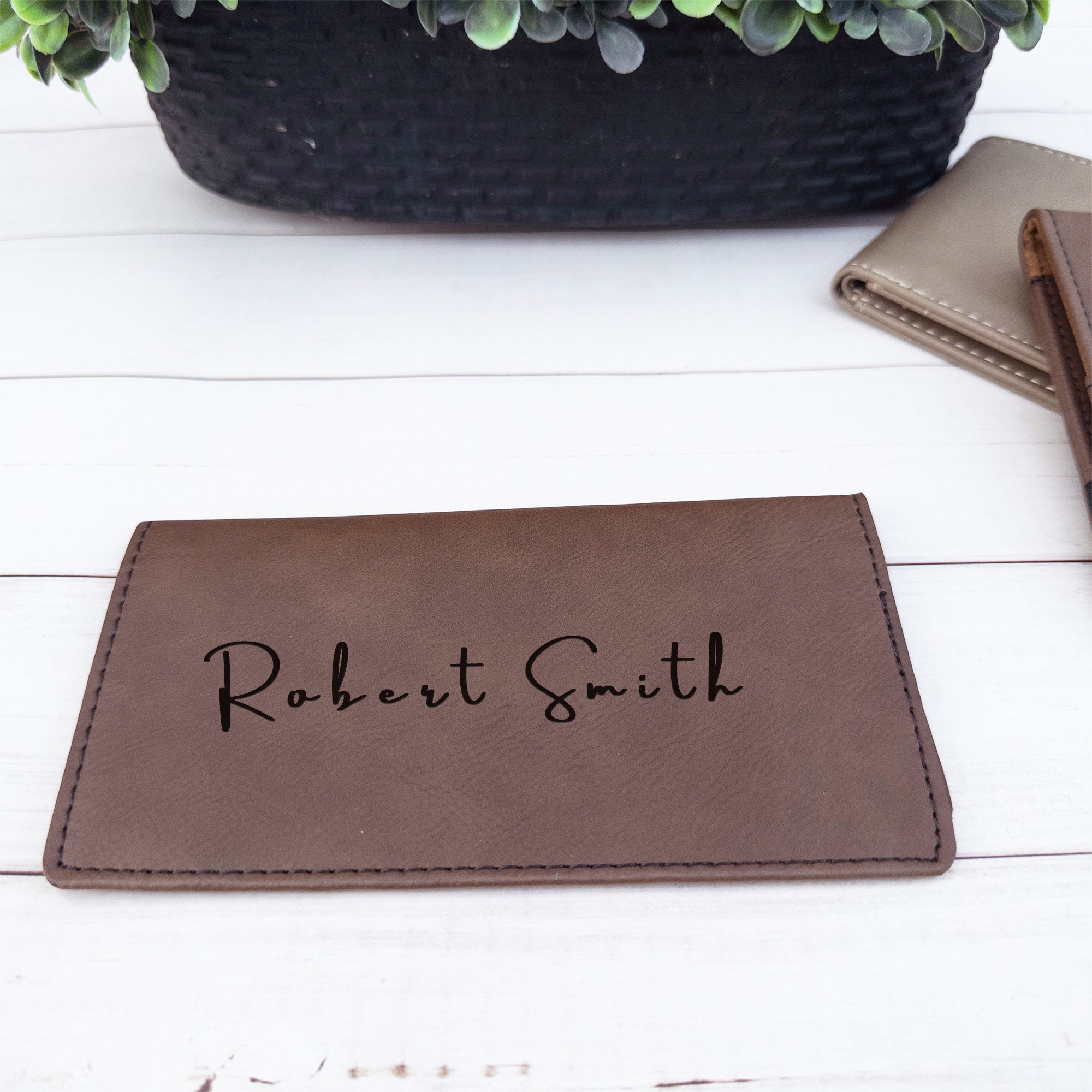 Personalized Checkbook Cover, Leather Check Wallet, Engraved Checkbook