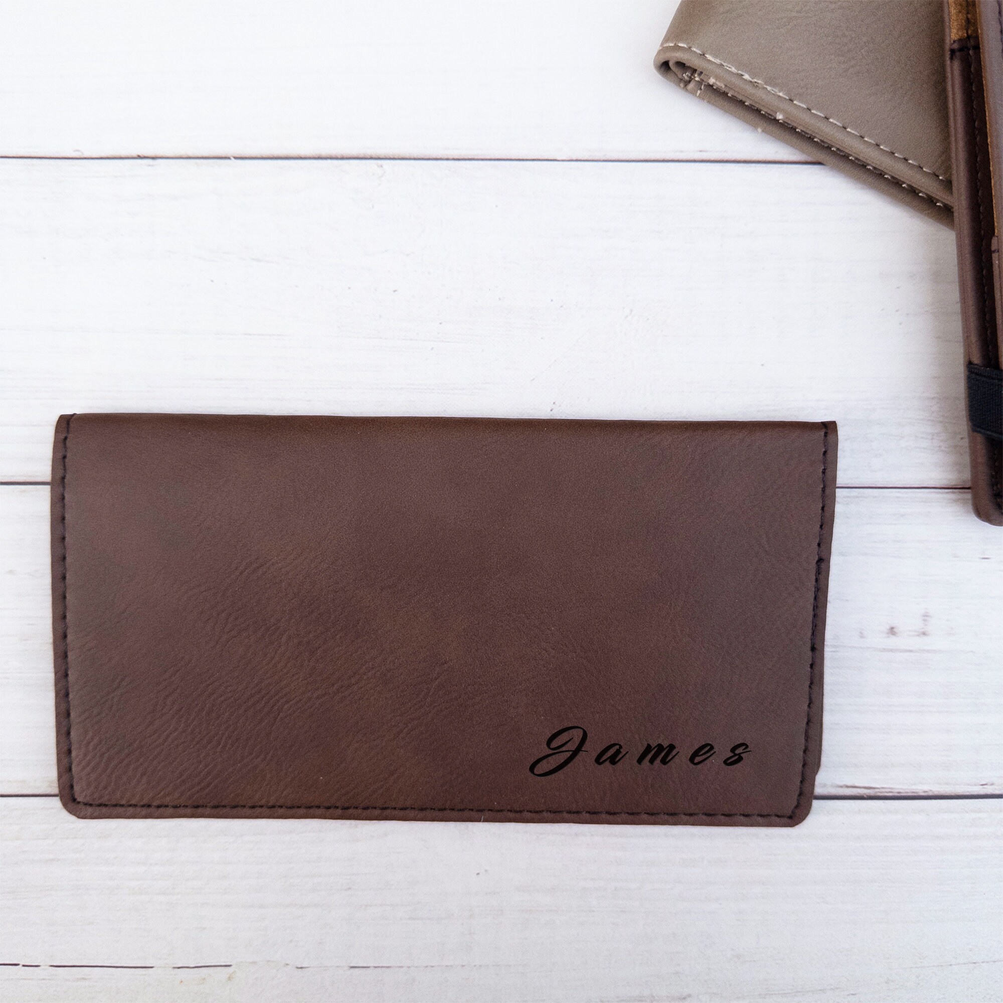 Personalized Checkbook Cover, Leather Check Wallet, Engraved Checkbook