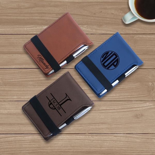 Bloc-notes de poche avec petit stylo, Bloc-notes de poche en cuir personnalisé, Bloc-notes pour la liste des tâches, Bloc-notes personnalisé en cuir végétalien, Cadeau pour agent de police