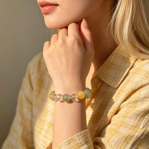 Fluorit-Armband, grünes Rutilquarz-Perlenarmband, klares Kristallarmband, Heilkristall, stapelbarer Kristallschmuck, Geschenk für Sie