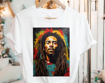 Bob Marley Tshirt, Reggae, Multi Coloured Face,AI design, Jamaica, Tee Shirt, Vintage, Birthday Gift, Christmas Gift, Men Women T-Shirt