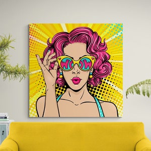 WOW Frau Helle Leinwand Druck Pop Art Moderne Wand Dekor Gelber Druck Große Leinwand Graffiti Druck Urban Kunst Muttertagsgeschenk
