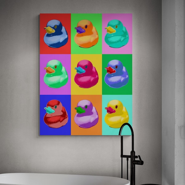 Rubber duck by Andy Warhol Bright Large Graffiti Style Wall Art Urban Painting on Canvas Original Wall Art Bathroom Wall Decor