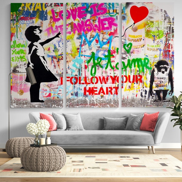 Ballon meisje Bright Street Art Canvas Print Pop Art Wall Decor Moderne Wall Art Print Grote Canvas Graffiti Print Stedelijke kunst