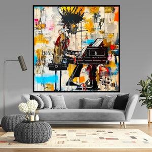 Jazz Musician Contemporary Graffiti Print Art Canvas Modern Decor Print Extra Large  Ready to Hang Trendy Urban Painting Housewarming gift