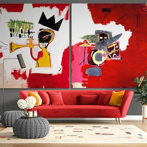 Orchestra Extra Large Graffiti Mural Style Wall Art Urban Red Painting on Canvas Original Wall Art Living room Decor