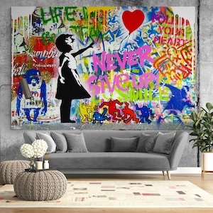 Never give Up Bright Street Pop Art Canvas Print Wall Decor Modern Motivation Extra Large Graffiti Urban Ready to hang Painting Best gift