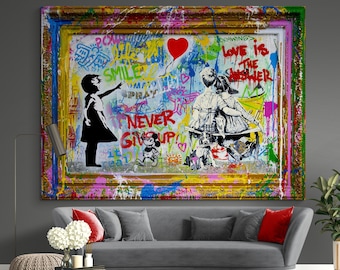 Mr. Brainwash 'Never Give Up' Graffiti Canvas Print, Modern Pop Art