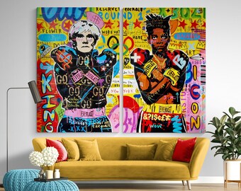 Large Graffiti Pop Art Canvas Print: "Two Icon" Contemporary Wall Decor