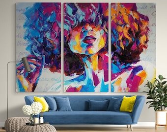 Impressão em tela de grafite de mulher colorida: decoração de parede de arte pop moderna
