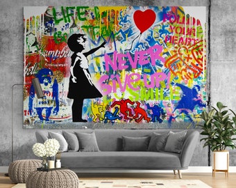 Never give Up Bright Street Pop Art Canvas Print Wall Decor Modern Motivation Extra Large Graffiti Urban Ready to hang Painting Best gift