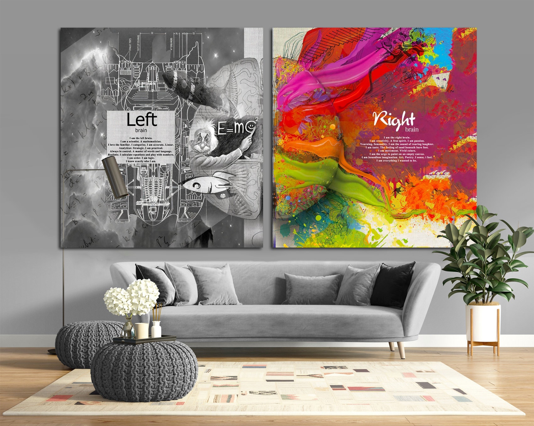 Left Brain and Right Brain Colorful Graffiti Mural Style Wall Art