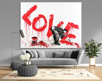 Pintura de grafite grande "Amor", impressão em tela de arte urbana vibrante