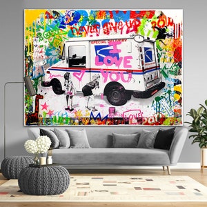 I Love You Bright Street Pop Art Canvas Print Wall Decor Modern Motivation Extra Large Graffiti Urban Ready to hang Love gift
