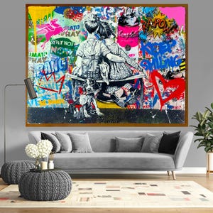Keep smile Bright Street Pop Art Canvas Print Modern Motivation Extra Large Graffiti Urban Ready to hang Wall Decor Christmas gift