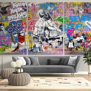 Follow your dreams by Brainwash Graffiti Mural Style Wall Art Urban Painting on Canvas Original Ready to hang Bright Extra large Wall Decor