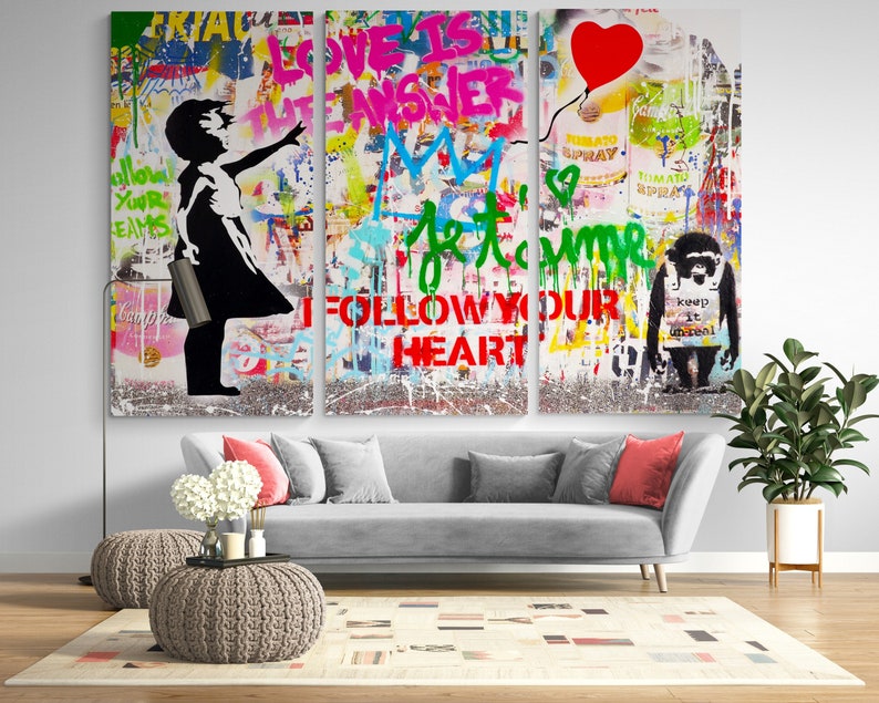 Balloon Girl Bright Street Art Canvas Print Pop Art Wall Decor Modern ...