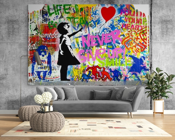 Never Give up Bright Street Pop Art Canvas Print Wall Decor