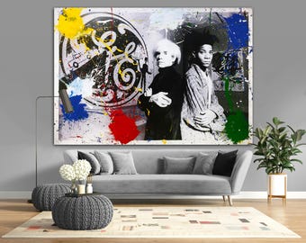 Warhol and Basquiat Street Art Canvas Print Wall Decor Modern Extra Large Graffiti Urban Ready to hang Painting Best friend Christamas gift