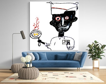 Eyes and eggs Contemporary Graffiti Print Art Canvas Modern Decor Print Extra Large  Ready to Hang Trendy Urban Painting Housewarming gift