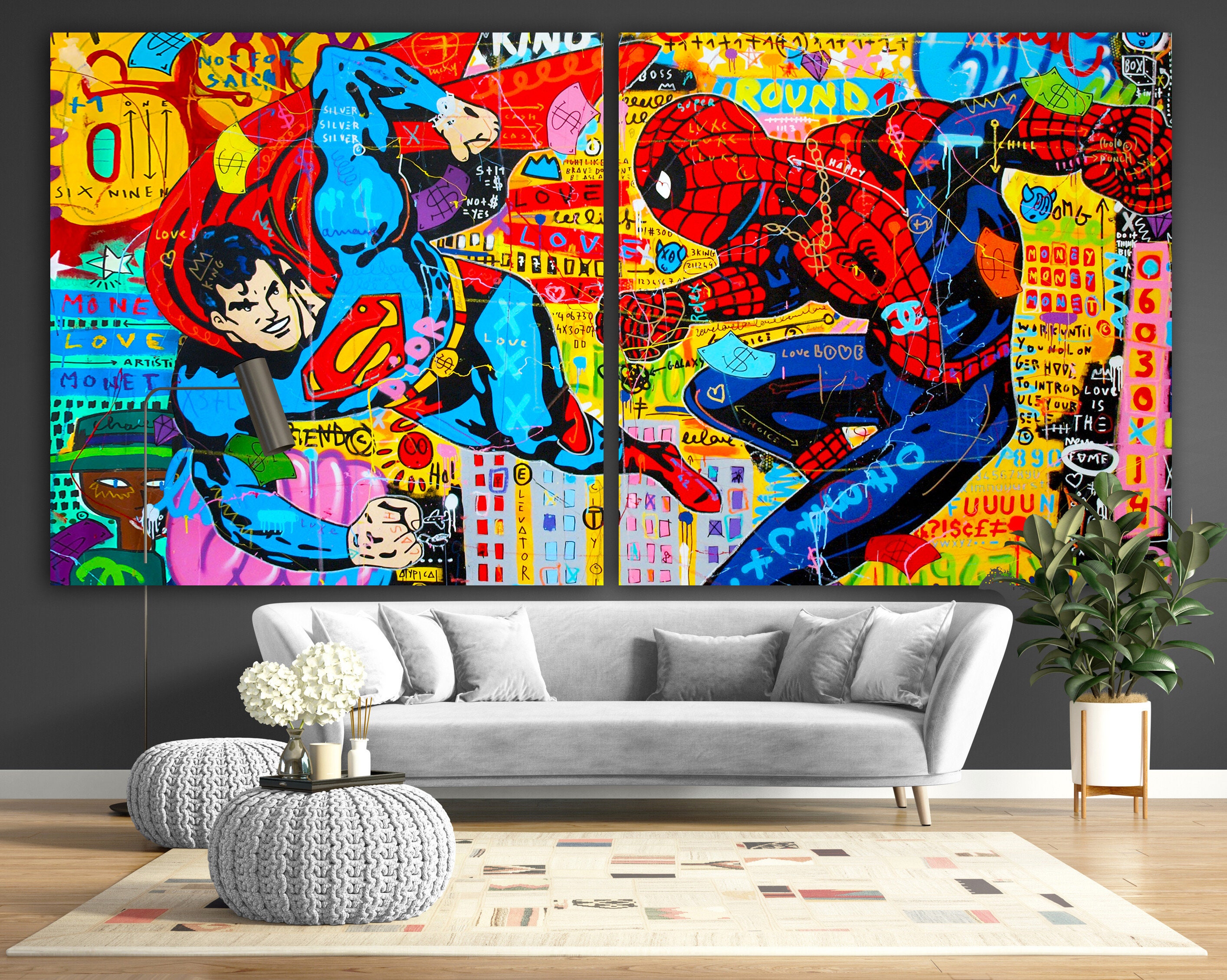 Moreno-mata Affiche Graffiti 'Super-héros' - Original Fait Main 23x32,5cm - Signée Et Numérotée