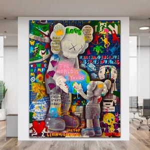 The world is yours Motivation Canvas Painting Bright Wall Art print Extra Large Graffiti Pop Style Original Graffiti Urban Wall Decor Gift
