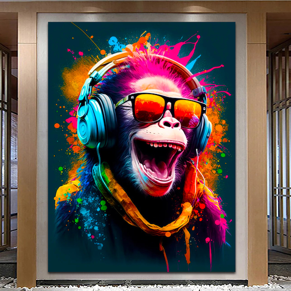 Dj color monkey Bright Print Art Canvas Pop Art Wall Decor Modern Graffiti Art Print Large Ready to Hang Print Urban Art Christmas gift