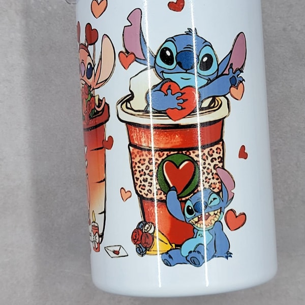 gestickte Tasse, 225 g Doppelwandtasse, Kaffeetasse, Becher für Mädchen, Lilo und Stitch Love Design, Valentine, Kaffeebecher, Lattetasse,