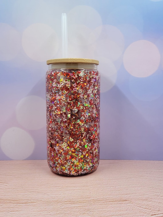 Glitter Snow Globe Glass Can 16 Oz, Pink Glitter Cup, Iced Glass, Glitter  Tumbler, Gift for Her, Double Walled Coffee Glass, Birthday Gift 