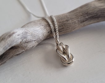 Minimalist Silver Reef Knot Necklace, Sailing Jewelry, Gift for Sailors, Scouting Knot