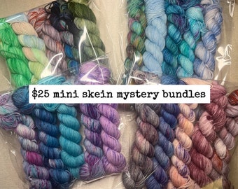 Mystery Yarn Bundle 5 Mini Skeins Hand Dye Yarn Set 20g Minis Fingering Weight Sock Yarn Surprise Colorway Gift for Knitters Crochet Ideas