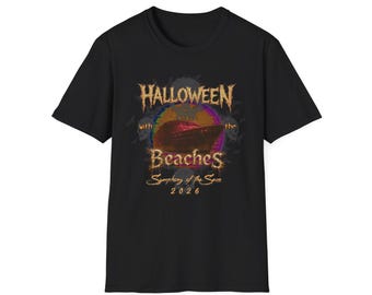 Halloween Beach Please Group Cruise T-Shirt | Skull, Bats, Haunted Ship Design
