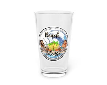 Beach Please Pint Glass, 16oz
