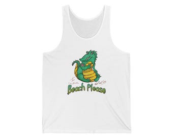 Beach Please Alligator Tank | Tom Beetle Two Toed Tommy Art | Tropical Crocodile Summer Vacation Tank