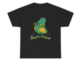Beach Please Alligator Tee | Tom Beetle Two Toed Tommy Art | Tropical Crocodile Summer Vacation Shirt