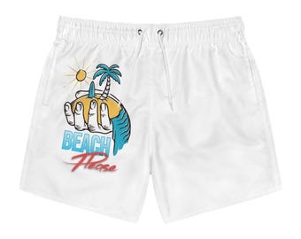 Beach Please Swim Trunks - Summer Vacation Holiday Artistic Shorts, Beachwear, Pool Party Outfit, Tropical Swim Shorts, Men's Swim Trunks