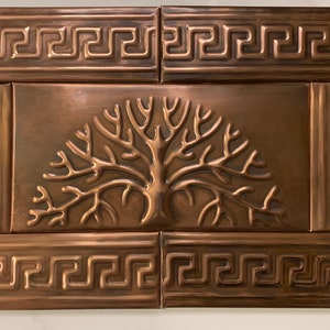 Tree of life copper tile backsplash and wall decor set of 7 tiles
