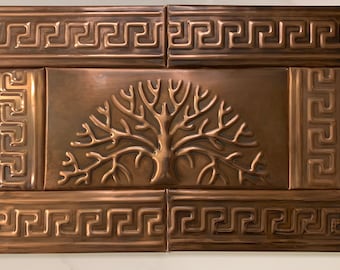 Tree of life copper tile backsplash and wall decor set of 7 tiles